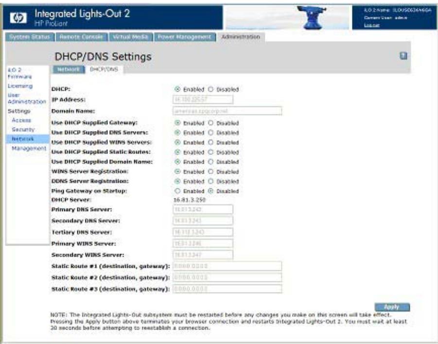 HP INTEGRATED LIGHTS-OUT (ILO 2) FEATURING ILO ADVANCED PACK - Paramètres DHCP/DNS - 1