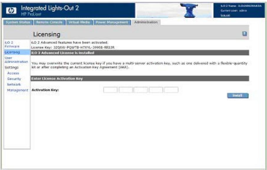 HP INTEGRATED LIGHTS-OUT (ILO 2) FEATURING ILO ADVANCED PACK - Activation des fonctions sous licence de iLO 2 à l'aide d'un navigateur - 1