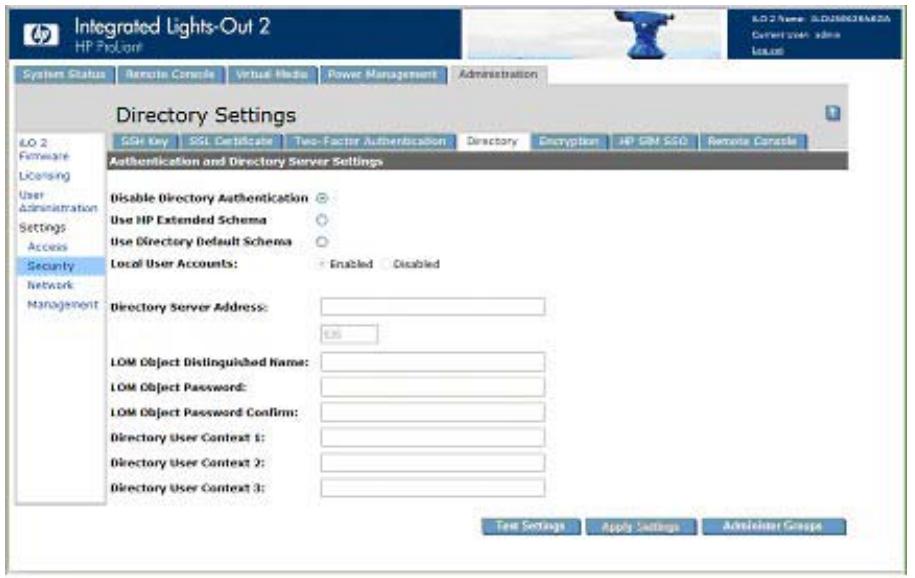 HP INTEGRATED LIGHTS-OUT (ILO 2) FEATURING ILO ADVANCED PACK - Configuration des paramètres d'annuaire - 1
