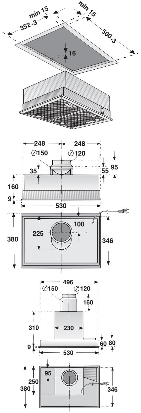 BOSCH DHL545S  - INSTALLATION INSTRUCTIONS - Voor de inbouw moeten afhankelijk van de variant de volgende uitsparingen beschikbaar zijn: - 3