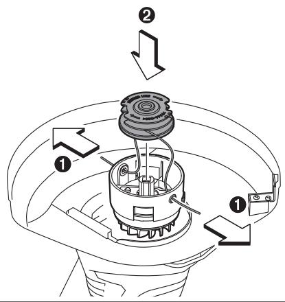 Diagram of a mechanical device with labeled parts and directional arrows indicating motion or assembly.