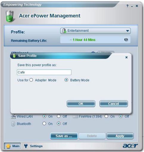 ACER EPOWER MANAGEMENT - Définir un nouveau profil d'alimentation - 1