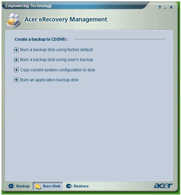 ACER ERECOVERY MANAGEMENT - Copier vers des disques - 1