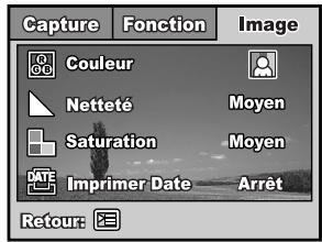 Capture Fonction Image Couleur Netteté Moyen Saturation Moyen DATE Imprimer Date Arrêt Retour: