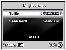 Papier Imp. Taille < Standard > Sans bord Standard Total 3 Annuler: OK