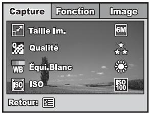 Capture Taille Im. Qualité WB Équi Blanc ISO ISO 6M ★ ★ ★ ISO 100 Retour: