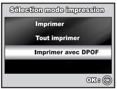 Sélection mode impression Imprimer Tout imprimer Imprimer avec DPOF OK: OK