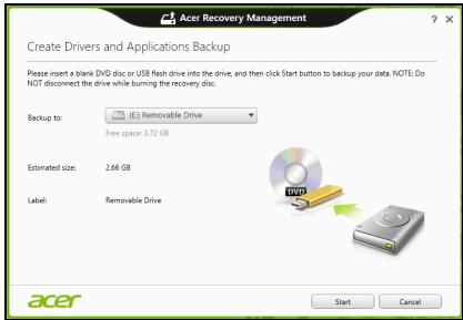 ACER ASPIRE E1-531-B9606G75MNKS - Opprette en sikkerhetskopi for drivere og applikasjoner - 2