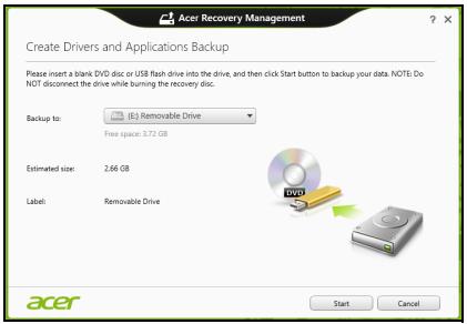 ACER ASPIRE E1-531-B9606G75MNKS - 드라이버 및 응용 프로그램 백업 만들기 - 2