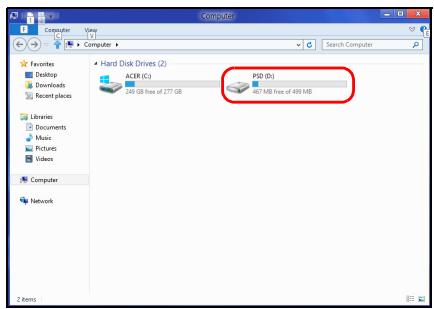Computer Favorites Desktop Downloads Recent places Resources Documents Music Pictures Videos Computer Network ACIR (C:) 248 GB free of 277 GB PSD (D:) 467 MB free of 499 MB 12 items