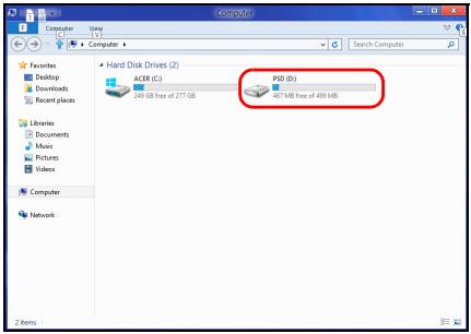 Computer View Computer Search Computer Favorites Desktop Downloads Recent places Libraries Documents Music Pictures Videos Computer Network Hard Disk Drives (2) ACIR (C) 248 GB free of 277 GB PSD (D) 467 MB free of 499 MB B Items
