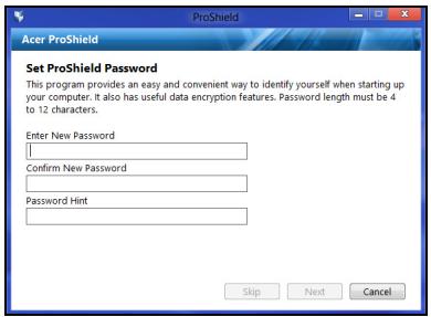 ACER ASPIRE E1-531-B9606G75MNKS - 设置 ProShield - 2