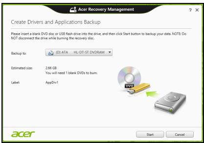 ACER ASPIRE E1-531-B9606G75MNKS - Klikněte na možnost Vytvoření zálohy s ovladači a aplikacemi. - 2
