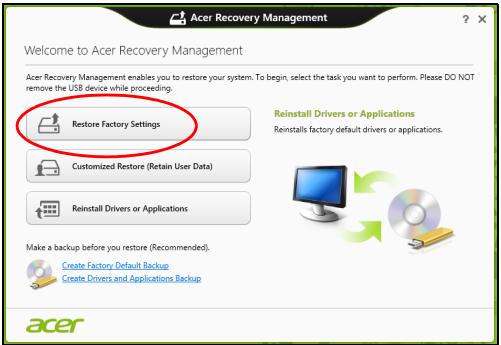 ACER ASPIRE E1-531-B9606G75MNKS - Restaurar valores predeterminados con Acer Recovery Management - 1
