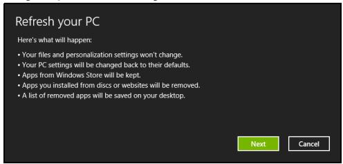 ACER ASPIRE E1-531-B9606G75MNKS - PC'nizi Yenileyin penceresi açılır. - 1
