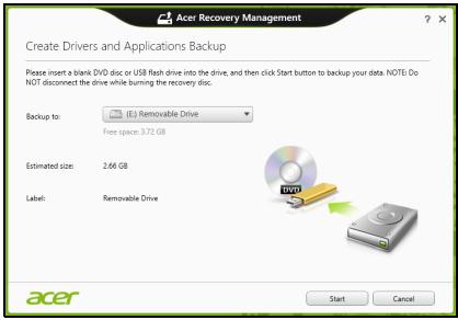 ACER ASPIRE V3-571G-53236G75MAKK - Oprettelse af en sikkerhedskopi til drivere og programmer - 2