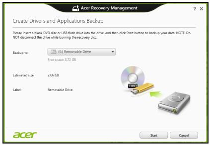 ACER ASPIRE V3-771-32348G75MAKK - Fare cli c su Crea backup per driver e applicazioni. - 1
