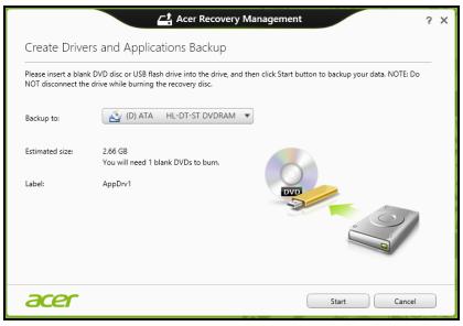 ACER ASPIRE V3-771-32348G75MAKK - Klöpsake käsul Loo draiverite ja rakenduste varukoopia. - 2