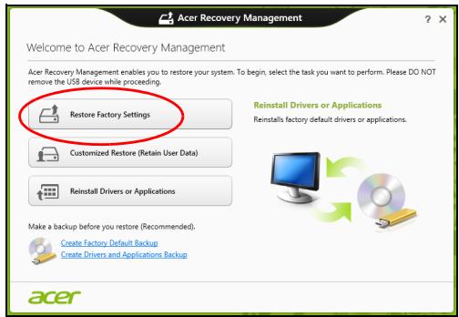 ACER ASPIRE V3-771-32348G75MAKK - Restaurer les paramètres d'usine avec Acer Recovery Management - 1