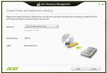 ACER ASPIRE V3-771G-32344G75MAKK - Fare cli c su Crea backup per driver e applicazioni. - 1