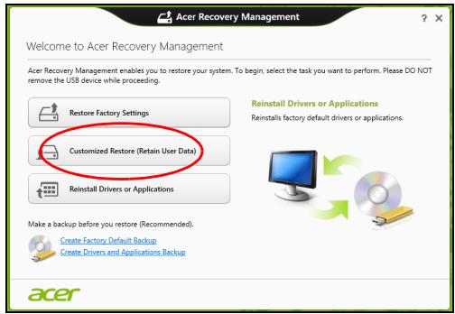 ACER ASPIRE V3-771G-32344G75MAKK - Prispôsobène obnovenie pomocou aplikácie Acer Recovery Management - 1
