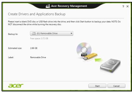 ACER ASPIRE V3-771G3316G1TMAKK,  ASPIRE V3-771G-32324G1TMAKK,  ASPIRE V3-771G-32326G1TMAII,  ASPIRE V3-771G-32344G75MAKK,  ASPIRE V3-771G-33126G75MAKK,  ASPIRE V3-771G-53218G1.5TMAII,  ASPIRE V3-771G-53238G1TMAII,  ASPIRE V3-77 - Stvaranje sigurnosne kopije pogonskih programa i aplikacija - 2