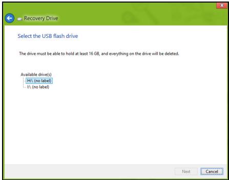 ACER ASPIRE V5-571PG-53334G75MAK - Kattintson a Create Factory Default Backup (Gyári beállitásokBiztonsági mentése) lehetősègre. A Recovery Drive ablak megnyílik. - 2