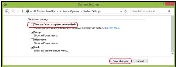 ACER ASPIRE V5-571PG-53334G75MAK - Scroll down and disable Turn on fast startup. - 1