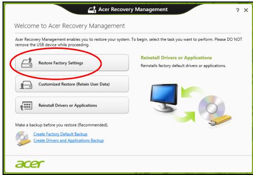 ACER ASPIRE V5-571PG-53334G75MAK - Gyári beállitások visszaállitása a Acer Recovery Management segütségével - 1