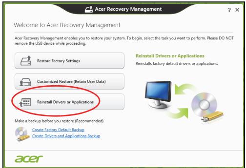 ACER ICONIA W510-27602G06ASS - Reinstalling drivers and applications - 1
