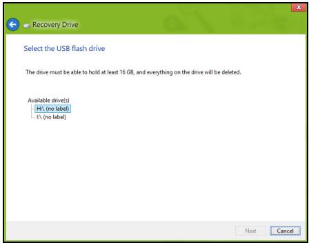 ACER ICONIA W510-27602G06ASS - Kattintson a Create Factory Default Backup (Gyári beállitásokBiztonsági mentése) lehetősègre. A Recovery Drive ablak megnyílik. - 2