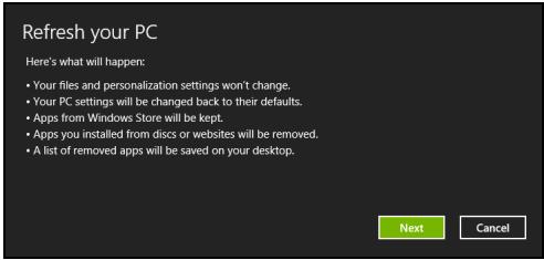 ACER ICONIA W510-27602G06ASS - 单击下一步,然后选择擦除文件的方式: - 2