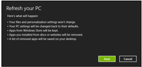 ACER ASPIRE V3-771G-73638G1TMAII - The Refresh your PC window opens. - 1