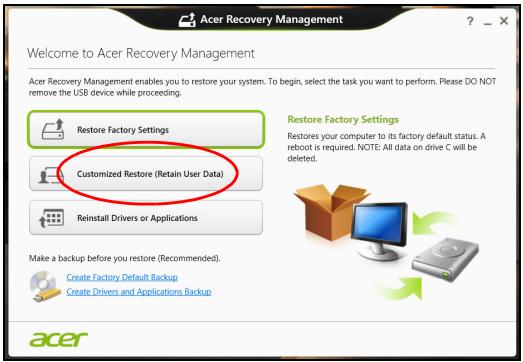 ACER SW5-171P - Restauration personnalisée avec Acer Recovery Management - 1