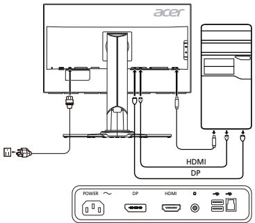 ACER XB271HK - Tilslutning af skærmen til en computer - 1