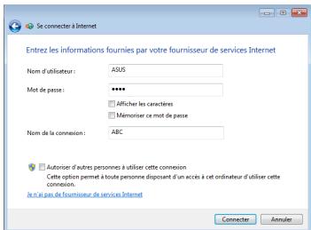 ASUS EEE PC X101H - Saisissez votre nom d'utilisateur, mot de passer et nom de la connexion. Cliquez ensuite sur Connecter. - 1