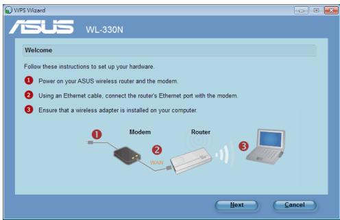 ASUS WL-330N - Pour utiliser l'Assistant WPS : - 1