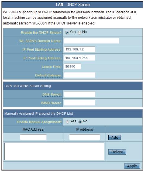 ASUS WL-330N - Serveur DHCP - 1