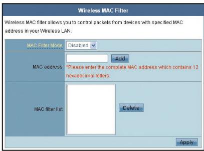 ASUS WL-330N - Filtrage d'adresses MAC - 1