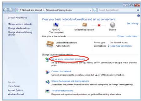 ASUS EEEBOX PC EB1503-B044E - Return to the Network and Sharing Center and then click Set up a new connection or network. - 1