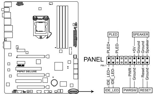 ASUS P8P67 WS REVOLUTION, P8P67 DELUXE - Connecteur panneau système (20-8 pin PANEL) - 1