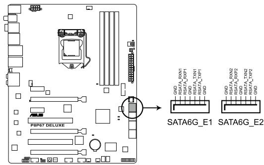 ASUS P8P67 WS REVOLUTION,  P8P67 DELUXE - Connecteur Serial ATA 6.0Gb/s Marvell® (7-pin SATA6G_E1/E2 [bleu foncé]) - 1
