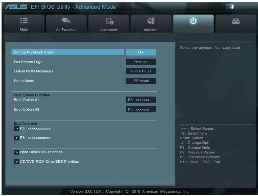 ASUS P8P67 WS REVOLUTION, P8P67 DELUXE - Menu Boot (Démarrage) - 1