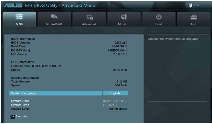 ASUS P8P67 WS REVOLUTION, P8P67 DELUXE - Menu Main (Principal) - 1