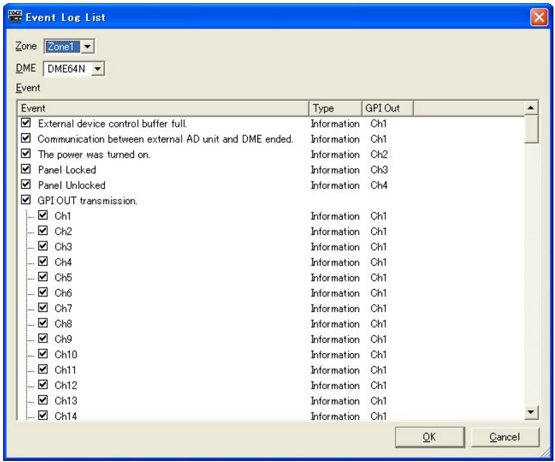 YAMAHA DMEDESIGNER V1.2 - Boîte de dialogue « Event Log List » (Liste des journaux d'événements) - 1