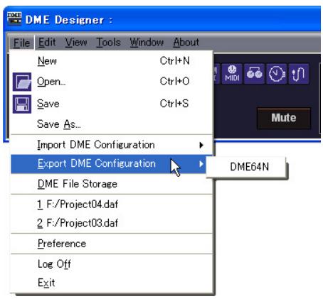 YAMAHA DMEDESIGNER V1.2 - Sous-menu [Export DME Configuration] - 1