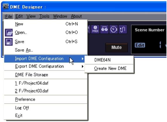 YAMAHA DMEDESIGNER V1.2 - Sous-menu [Import DME Configuration] - 1