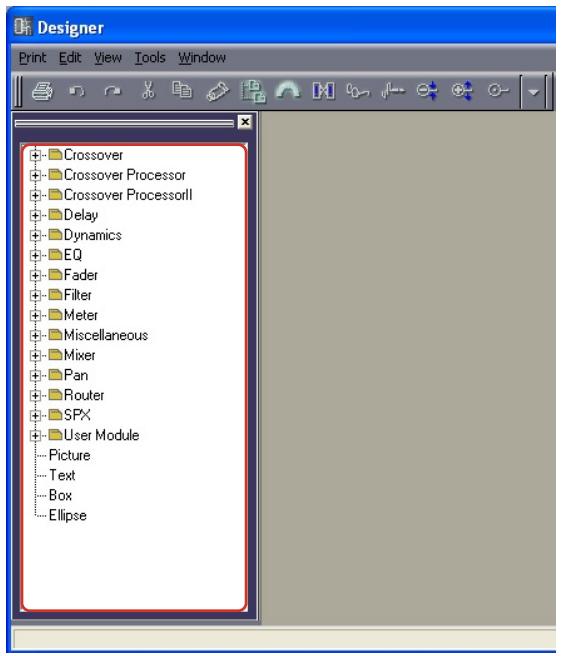 YAMAHA DMEDESIGNER V1.2 - Affichage de la fenêtre Toolkit - 1