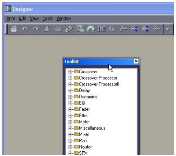 YAMAHA DMEDESIGNER V1.2 - Déplacement de la fenêtre Toolkit - 1