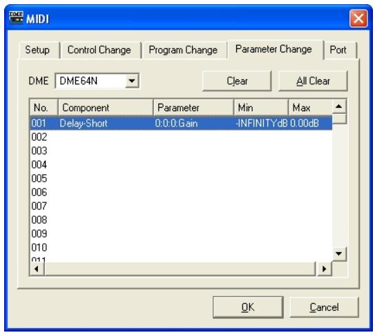 YAMAHA DMEDESIGNER V1.2 - Onglet [Parameter Change] (Changement de paramètre) - 1